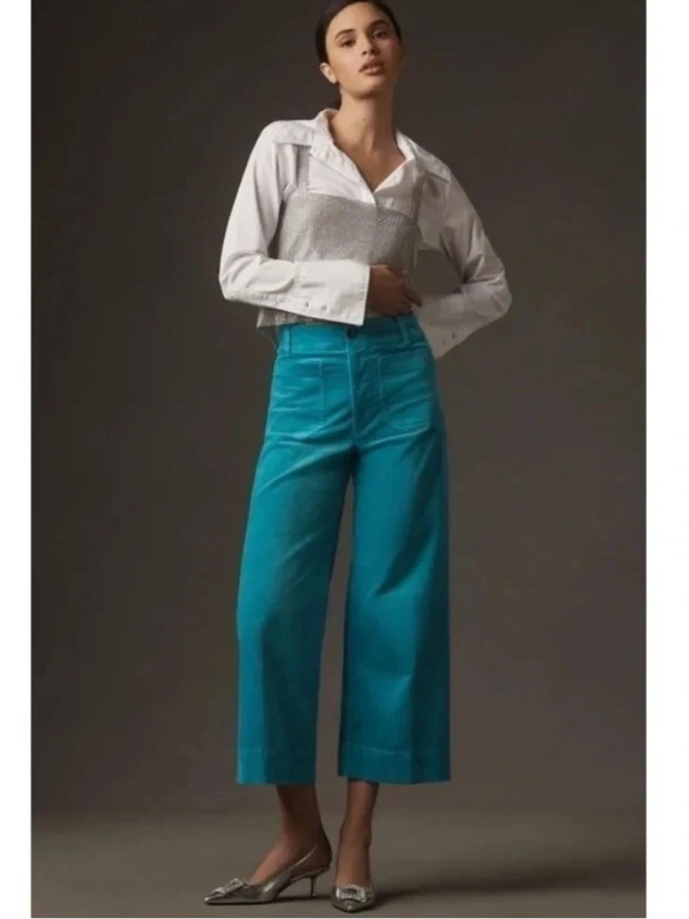 MAEVE Anthropologie COLETTE Cropped Turquoise Corduroy Hi-Rise Pants 27 EUC